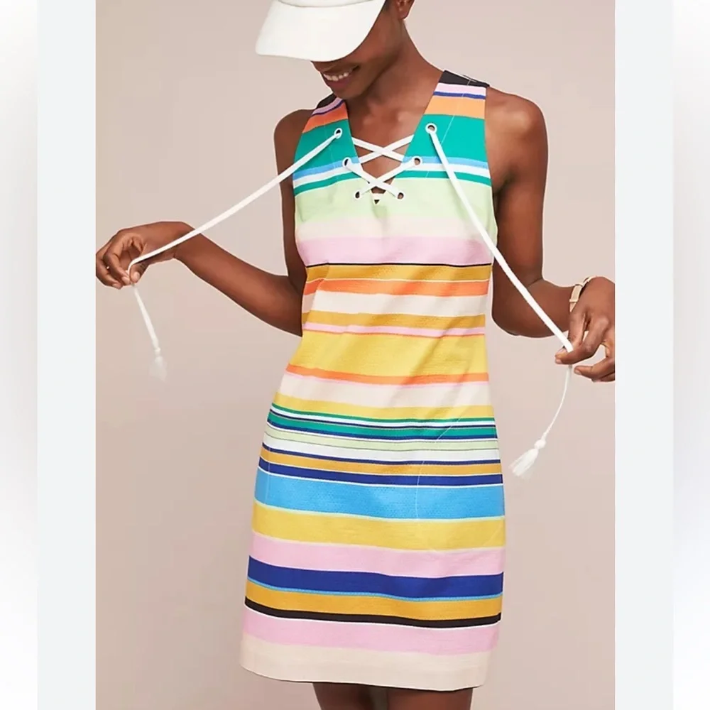 BOGO! Anthropologie X Tracy Reese Coastal Striped Shift Dress Size Small - Picture 2 of 11